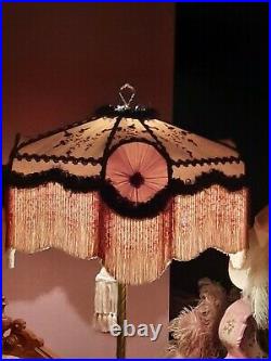 Large Hand Made Vintage Victorian Floor Lamp Shade Beaded Fringe