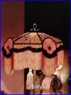 Large Hand Made Vintage Victorian Floor Lamp Shade Beaded Fringe