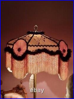 Large Hand Made Vintage Victorian Floor Lamp Shade Beaded Fringe