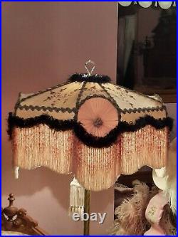 Large Hand Made Vintage Victorian Floor Lamp Shade Beaded Fringe