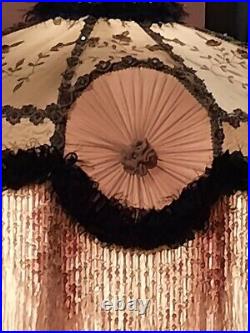 Large Hand Made Vintage Victorian Floor Lamp Shade Beaded Fringe