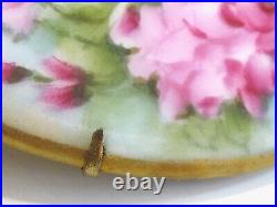 Large Hand Painted Oval Porcelain Victorian Pink Rose Flower Floral Pin Brooch