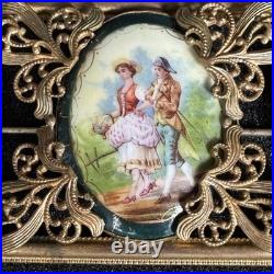 Large Victorian Gilt Brass Brooch Ornate Frame Hand Painted Porcelain Sash Pin