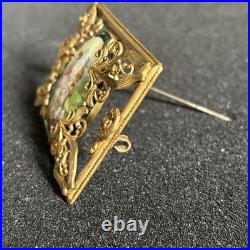 Large Victorian Gilt Brass Brooch Ornate Frame Hand Painted Porcelain Sash Pin Large Victorian Gilt Brass Brooch Ornate Frame Hand Painted Porcelain Sash Pin
