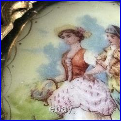 Large Victorian Gilt Brass Brooch Ornate Frame Hand Painted Porcelain Sash Pin Large Victorian Gilt Brass Brooch Ornate Frame Hand Painted Porcelain Sash Pin