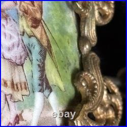 Large Victorian Gilt Brass Brooch Ornate Frame Hand Painted Porcelain Sash Pin Large Victorian Gilt Brass Brooch Ornate Frame Hand Painted Porcelain Sash Pin