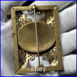 Large Victorian Gilt Brass Brooch Ornate Frame Hand Painted Porcelain Sash Pin