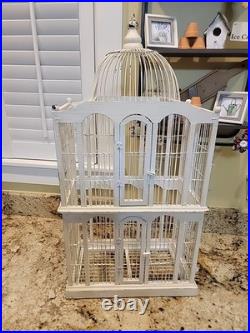 Large Victorian Hand Crafted Patinated Wire/Wood Frame Domed Structural Birdcage