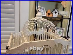 Large Victorian Hand Crafted Patinated Wire/Wood Frame Domed Structural Birdcage