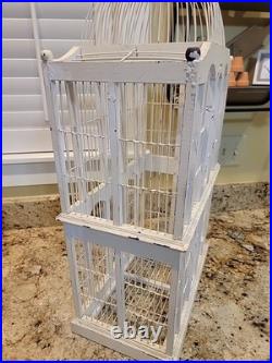 Large Victorian Hand Crafted Patinated Wire/Wood Frame Domed Structural Birdcage