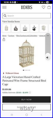 Large Victorian Hand Crafted Patinated Wire/Wood Frame Domed Structural Birdcage