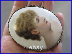 Large Victorian Hand Painted Fanny Davenport Actress Cameo Brooch Signed KCA1