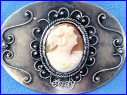 Large Victorian Sterling Silver Hand Carved Conch Shell Sash Pin 2 5/8