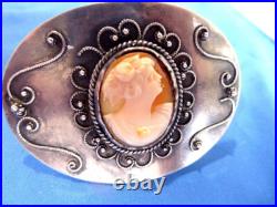 Large Victorian Sterling Silver Hand Carved Conch Shell Sash Pin 2 5/8