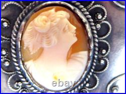 Large Victorian Sterling Silver Hand Carved Conch Shell Sash Pin 2 5/8