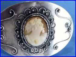 Large Victorian Sterling Silver Hand Carved Conch Shell Sash Pin 2 5/8