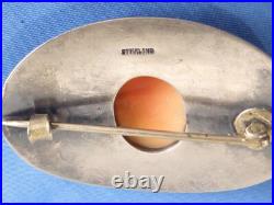 Large Victorian Sterling Silver Hand Carved Conch Shell Sash Pin 2 5/8