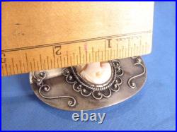 Large Victorian Sterling Silver Hand Carved Conch Shell Sash Pin 2 5/8