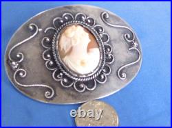Large Victorian Sterling Silver Hand Carved Conch Shell Sash Pin 2 5/8