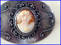 Large Victorian Sterling Silver Hand Carved Conch Shell Sash Pin 2 5/8