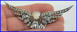 Large Victorian Winged Hand Carved Moonstone Diamond and Paste Cherub Brooch