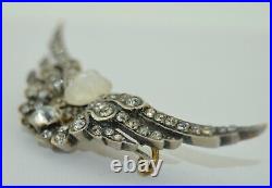 Large Victorian Winged Hand Carved Moonstone Diamond and Paste Cherub Brooch