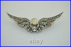 Large Victorian Winged Hand Carved Moonstone Diamond and Paste Cherub Brooch