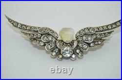 Large Victorian Winged Hand Carved Moonstone Diamond and Paste Cherub Brooch