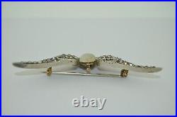 Large Victorian Winged Hand Carved Moonstone Diamond and Paste Cherub Brooch