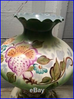 Large Vintage Victorian Gwtw Parlor Lamp 28 Tall Hand Painted Hurricane Lamp