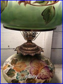 Large Vintage Victorian Gwtw Parlor Lamp 28 Tall Hand Painted Hurricane Lamp