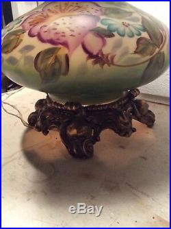 Large Vintage Victorian Gwtw Parlor Lamp 28 Tall Hand Painted Hurricane Lamp