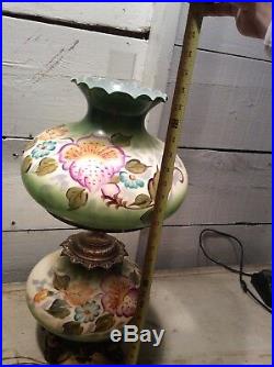 Large Vintage Victorian Gwtw Parlor Lamp 28 Tall Hand Painted Hurricane Lamp