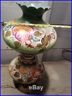 Large Vintage Victorian Gwtw Parlor Lamp 28 Tall Hand Painted Hurricane Lamp