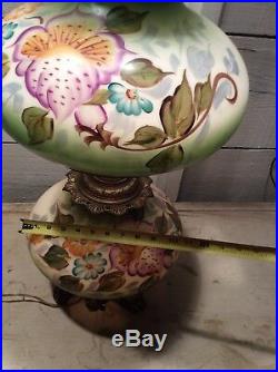 Large Vintage Victorian Gwtw Parlor Lamp 28 Tall Hand Painted Hurricane Lamp