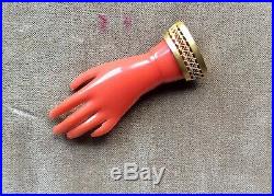 Large antique Victorian coral hand brooch