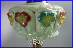 Late Victorian Hand Painted Oil Lamp Well/ Vaseline Glass Shade