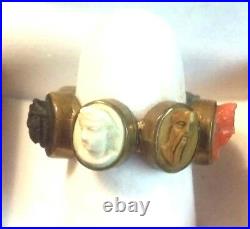 Late Victorian Low K gold Hand Carved 7 Angel Faces Lava Stone Cameo Ring Sz. 5