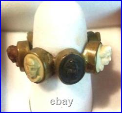 Late Victorian Low K gold Hand Carved 7 Angel Faces Lava Stone Cameo Ring Sz. 5
