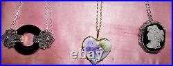 Lavender Floral Heart 1900s Porcelain Heart Hand Painted Large Lavender Necklace