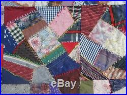 Lg. 1890 ANTIQUE VICTORIAN CRAZY COVERLET QUILT, Wall Hanging, Hand Embroidered