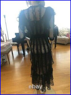 Lim's Vintage Victorian Style All Hand Crochet Maxi Dress, Black One Size S to M