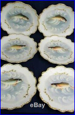 Limoges fish service 12 people hand painted circa 1880's stunning Antique set