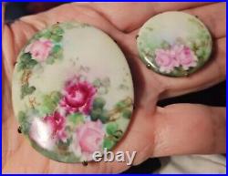 Lot of 2 pre 1890 Victorian Era Hand Painted Porcelain Brooches Family heirlooms