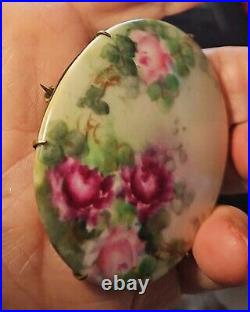 Lot of 2 pre 1890 Victorian Era Hand Painted Porcelain Brooches Family heirlooms