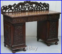 Lovely Anglo Burmese 19th Century Hand Carved Sideboard With Drawers & Cupboards