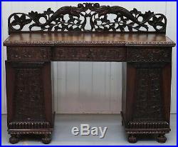 Lovely Anglo Burmese 19th Century Hand Carved Sideboard With Drawers & Cupboards