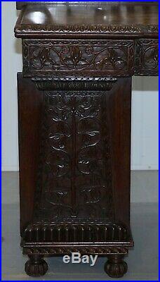 Lovely Anglo Burmese 19th Century Hand Carved Sideboard With Drawers & Cupboards