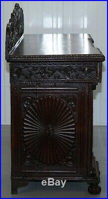 Lovely Anglo Burmese 19th Century Hand Carved Sideboard With Drawers & Cupboards