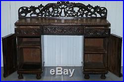 Lovely Anglo Burmese 19th Century Hand Carved Sideboard With Drawers & Cupboards